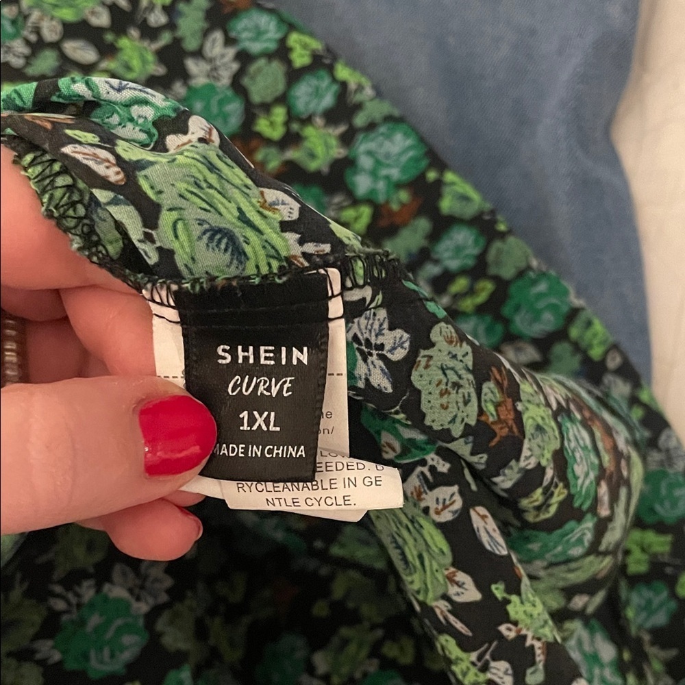 SHEIN Green Floral Long Sleeve Top - Picture 7 of 7